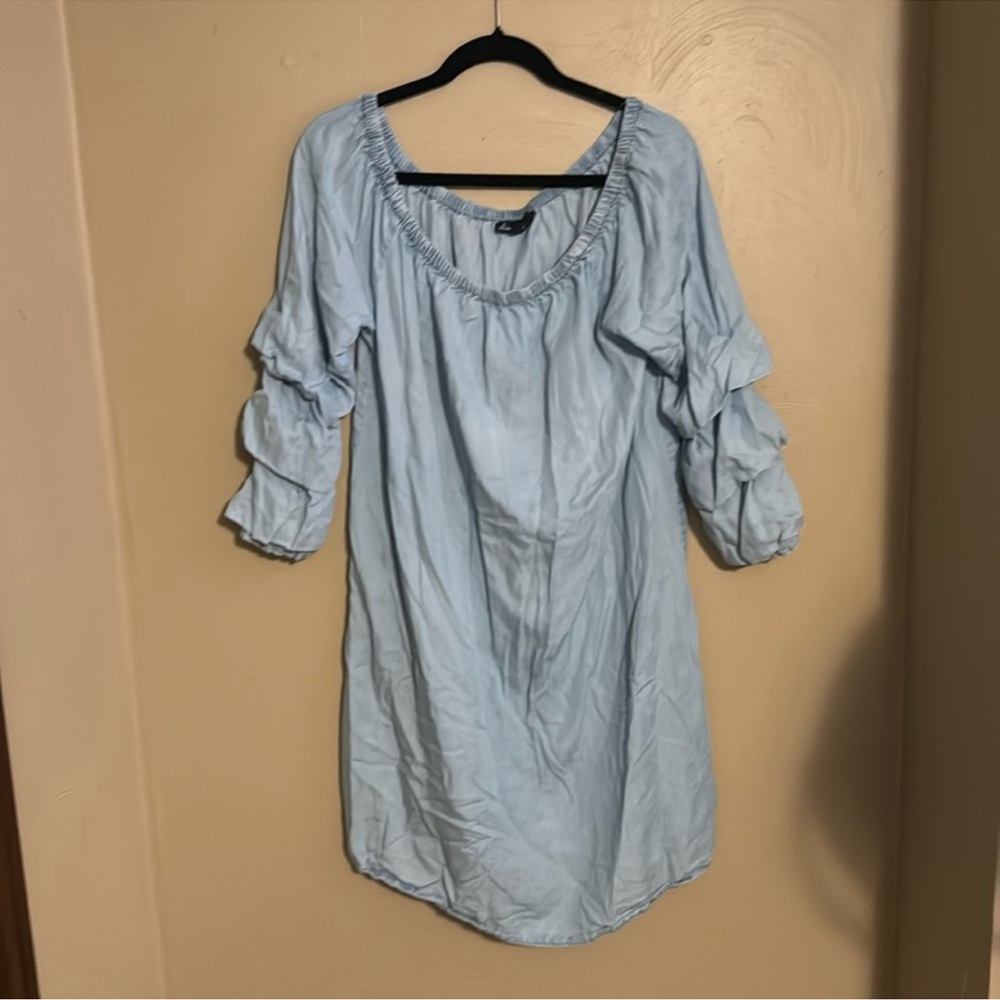 Light Blue Ruffle Sleeve Dress